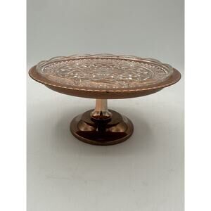 Vintage Kromax Copper With Glass Dish Ornate Pedestal Nut Candy Dish MCM